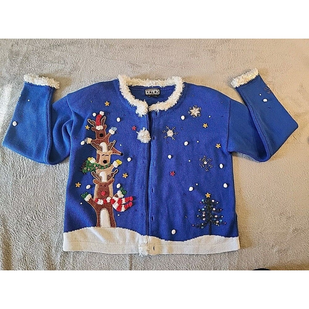 Vtg Berek Xmas Sweater Women Size M Colorful Decorative Festive Granny Core
